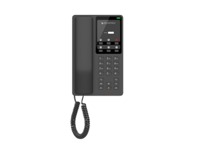 Grandstream GHP621W, Черные компактные отельные IP-телефоны, 2 линии, 2 учетных записи SIP, Один порт Ethernet 10/100 Mбит/с, Порт USB Type-C для зарядки внешних устройств, БП включен.