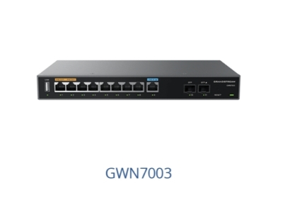 Grandstream GWN7003 Проводной маршрутизатор, 2x SFP, 9x GbE WAN/LAN, 1x PoE-In, 2x PoE-Out, Пропускная способность NAT 2.2 Гбит/с, 60 тыс. сеансов NAT, VPN (530 Мбит/с), DPI, SDN