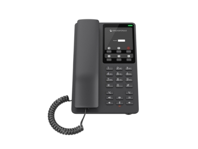Grandstream GHP621, Черные компактные гостиничные IP-телефоны, 2 линии, 2 учетные записи SIP, один порт Ethernet 10/100 Мбит/с, порт USB Type-C для зарядки внешних устройств, PoE, БП не включен.