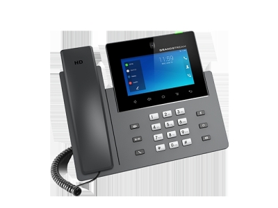 IP-видеотелефон Grandstream GXV3450 с диагональю экрана 5 дюймов и разрешением 1280х720 точек, сенсорным экраном, 16 линиями с возможностью подключения до 16 SIP-аккаунтов, 2-мегапиксельной CMOS-камерой и поддержкой Wi-Fi 5.