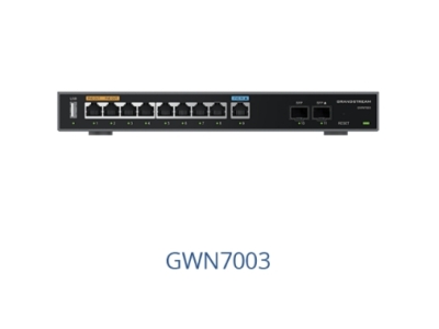 Grandstream GWN7003 Проводной маршрутизатор, 2x SFP, 9x GbE WAN/LAN, 1x PoE-In, 2x PoE-Out, Пропускная способность NAT 2.2 Гбит/с, 60 тыс. сеансов NAT, VPN (530 Мбит/с), DPI, SDN