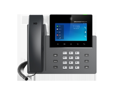 IP-видеотелефон Grandstream GXV3450 с диагональю экрана 5 дюймов и разрешением 1280х720 точек, сенсорным экраном, 16 линиями с возможностью подключения до 16 SIP-аккаунтов, 2-мегапиксельной CMOS-камерой и поддержкой Wi-Fi 5.
