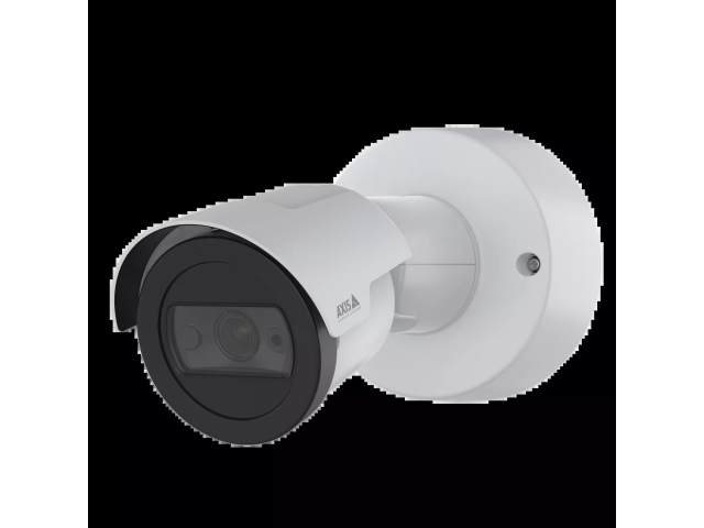 Белая, компактная и готовая к использованию на улице камера стиля бюллет AXIS M2036-LE, разрешение 4 МП, оценка IP66, IP67, NEMA 4X и IK08. Встроенная ИК-подсветка и WDR. Фиксированный объектив с горизонтальным углом обзора 130°, формат коридора.