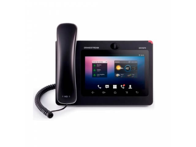 Video phone Grandstream GXV3275. Разрешение: 1024 x 600. Операционная система: Android 4.2.2. Поддержка Wi-Fi и Bluetooth. 6 линий с SIP. 7-дюймовый сенсорный дисплей. Совместим с различными видеоконференц-платформами. Функция Hands-free.
