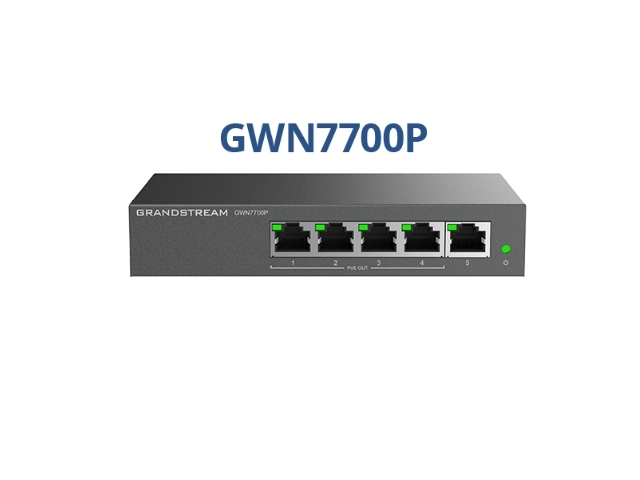 Grandstream GWN7700P, Неуправляемые сетевые коммутаторы, 5 портов Gigabit Ethernet, PoE 4 порта, настольное исполнение, крепление на стену